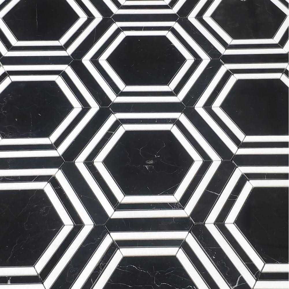 Marble Online Georama Hexagon Nero Thassos White Marble Geometric Tile - Cheap Fitting