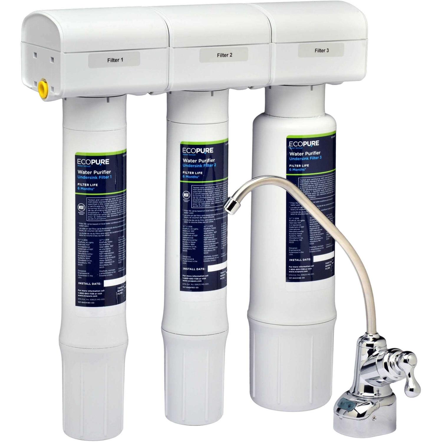 EcoPure Water Purifier Under Sink Replacement Filter Set - Cheap Fitting