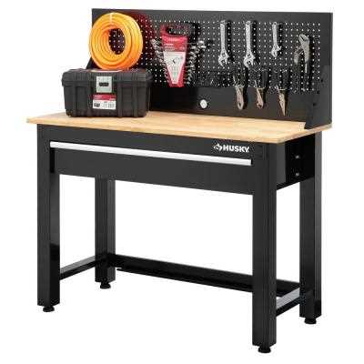 Husky 4 ft. Solid Wood Top Workbench in Black with Pegboard and 1 Drawer - Cheap Fitting