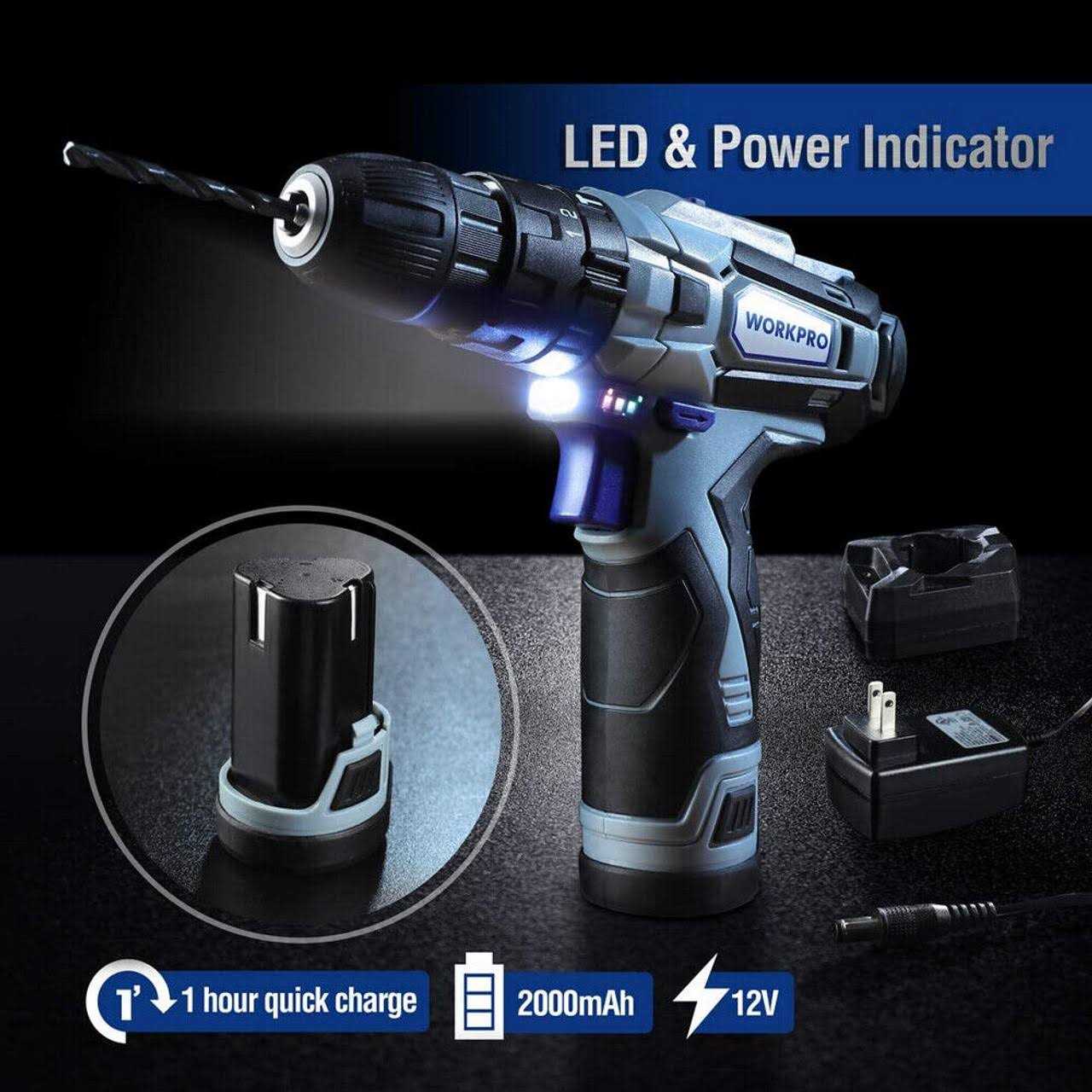 WORKPRO 12V Cordless Drill and Home Tool Kit - Cheap Fitting