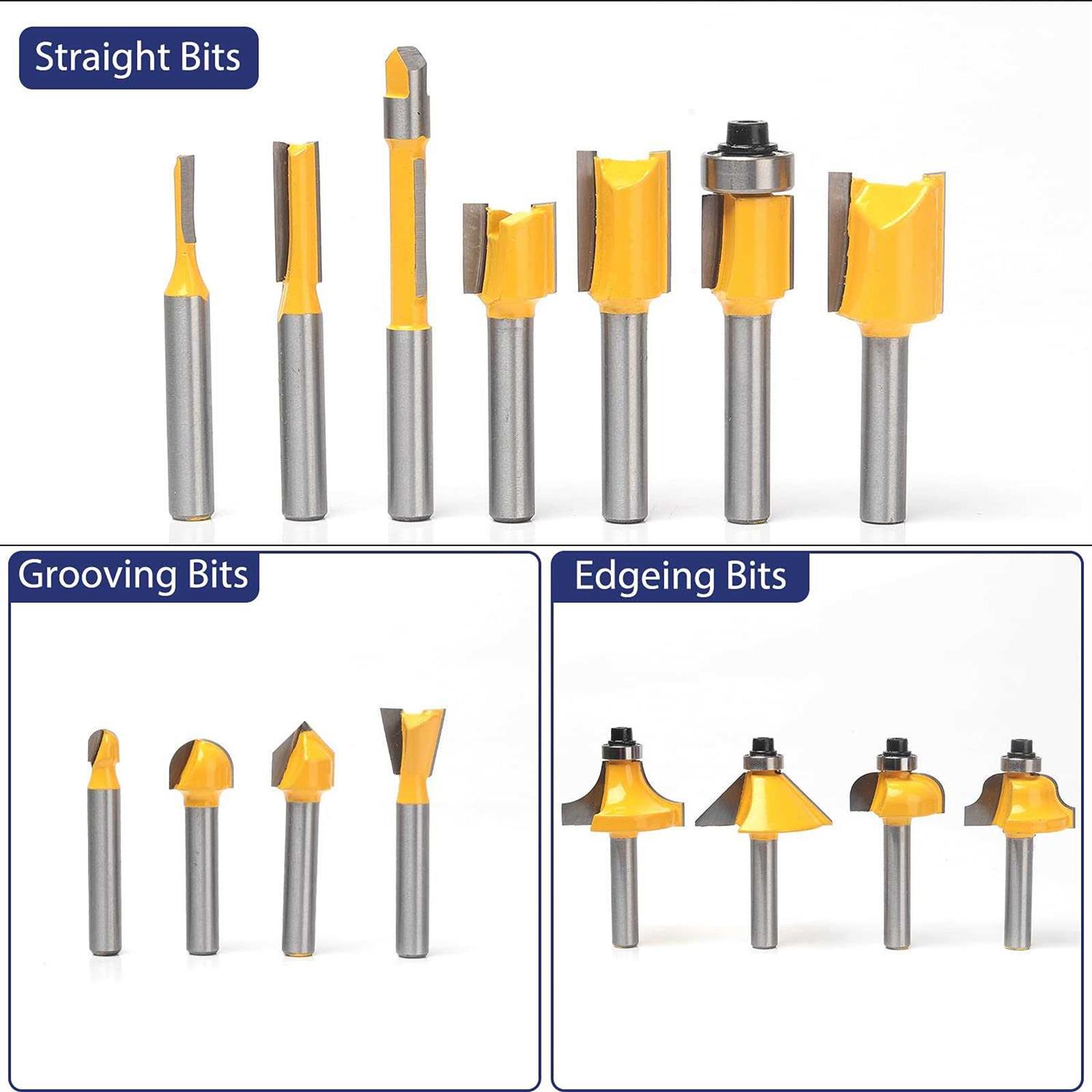 Mna Router Bits Set 15 Pieces 1/4 Inch - Cheap Fitting