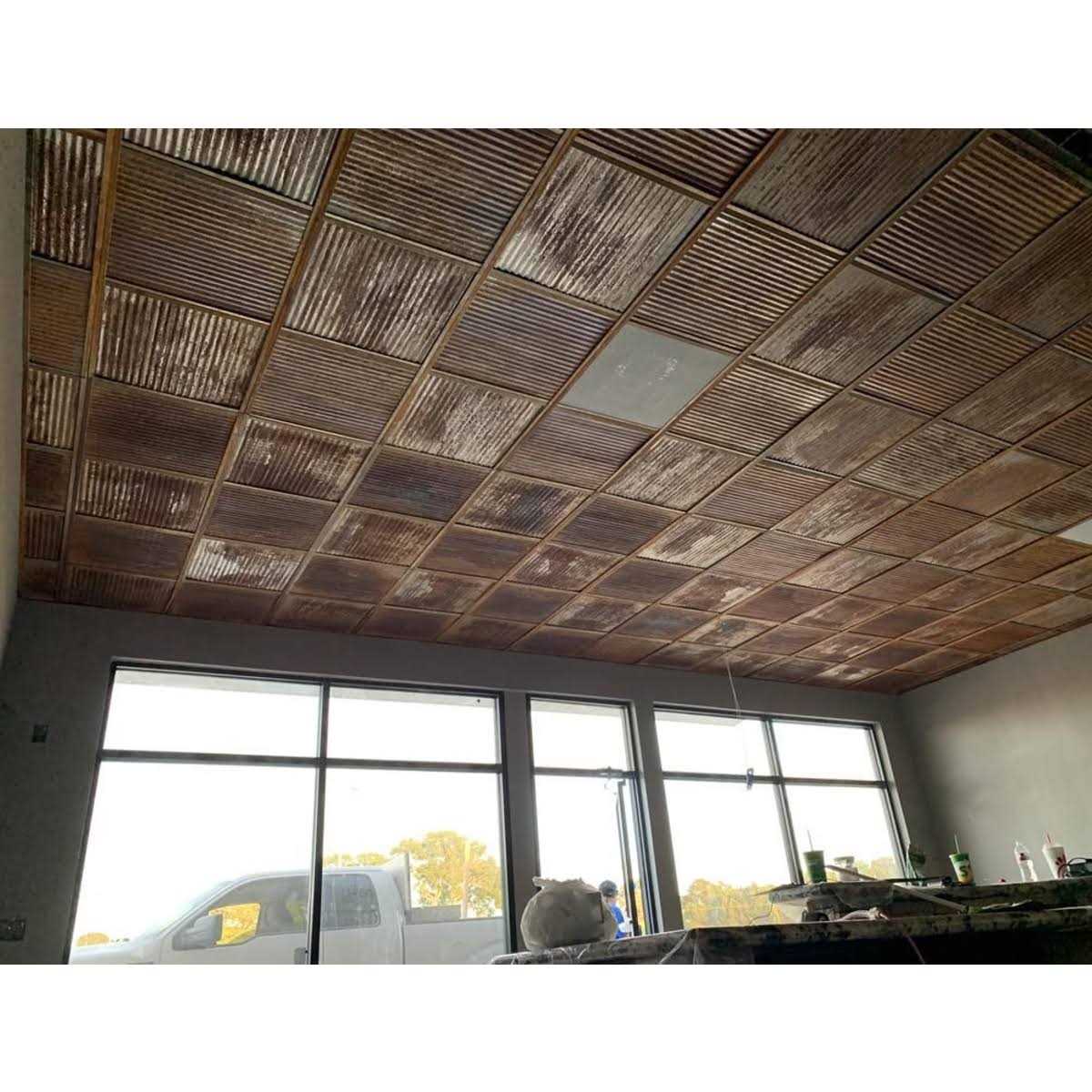 Dakota Tin 24×24 Colorado Rustic Corrugated Ceiling Tiles - Cheap Fitting