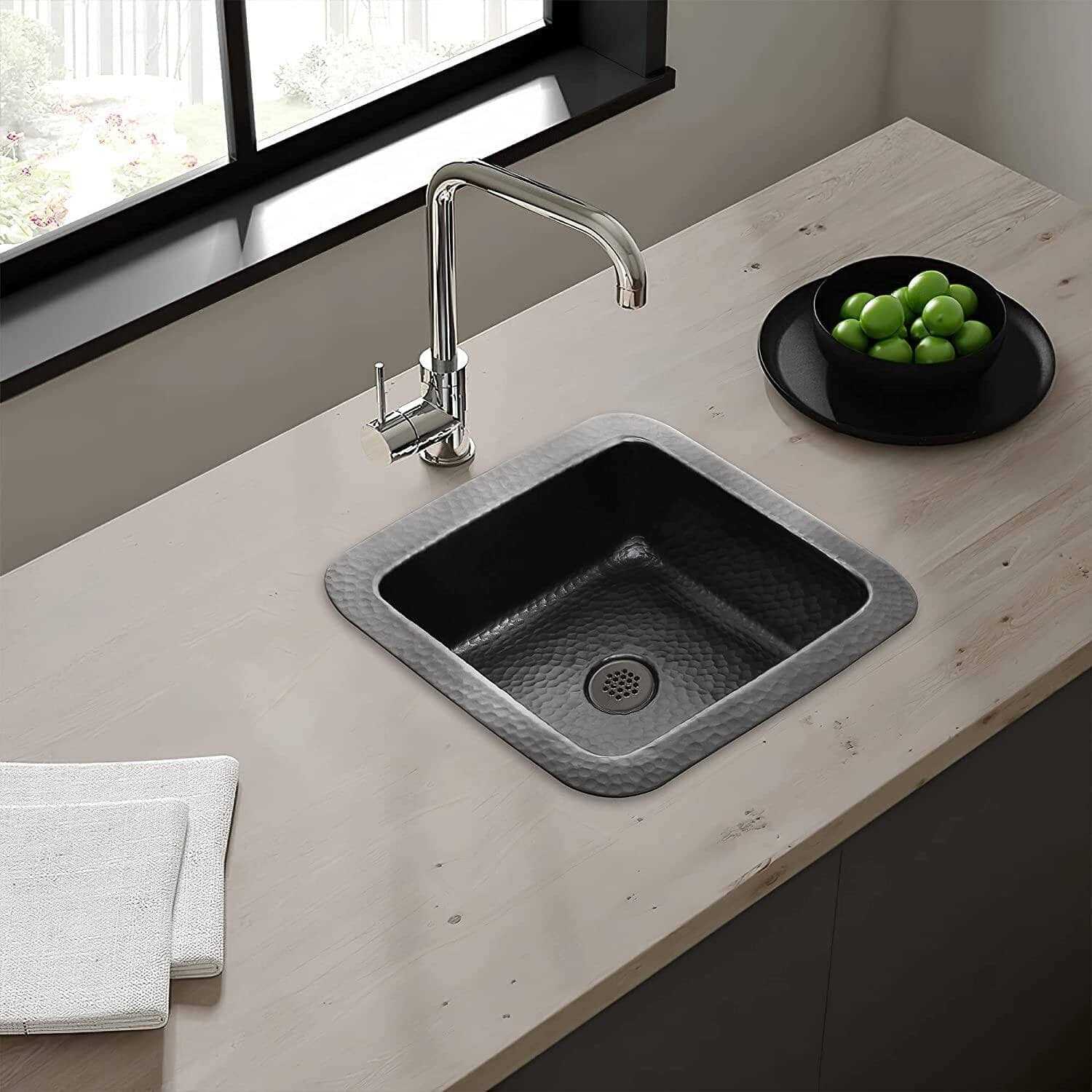 Monarch Abode 19193 Matte Black Hand Hammered Glasgow Dual Mount Bar Prep Sink - Cheap Fitting