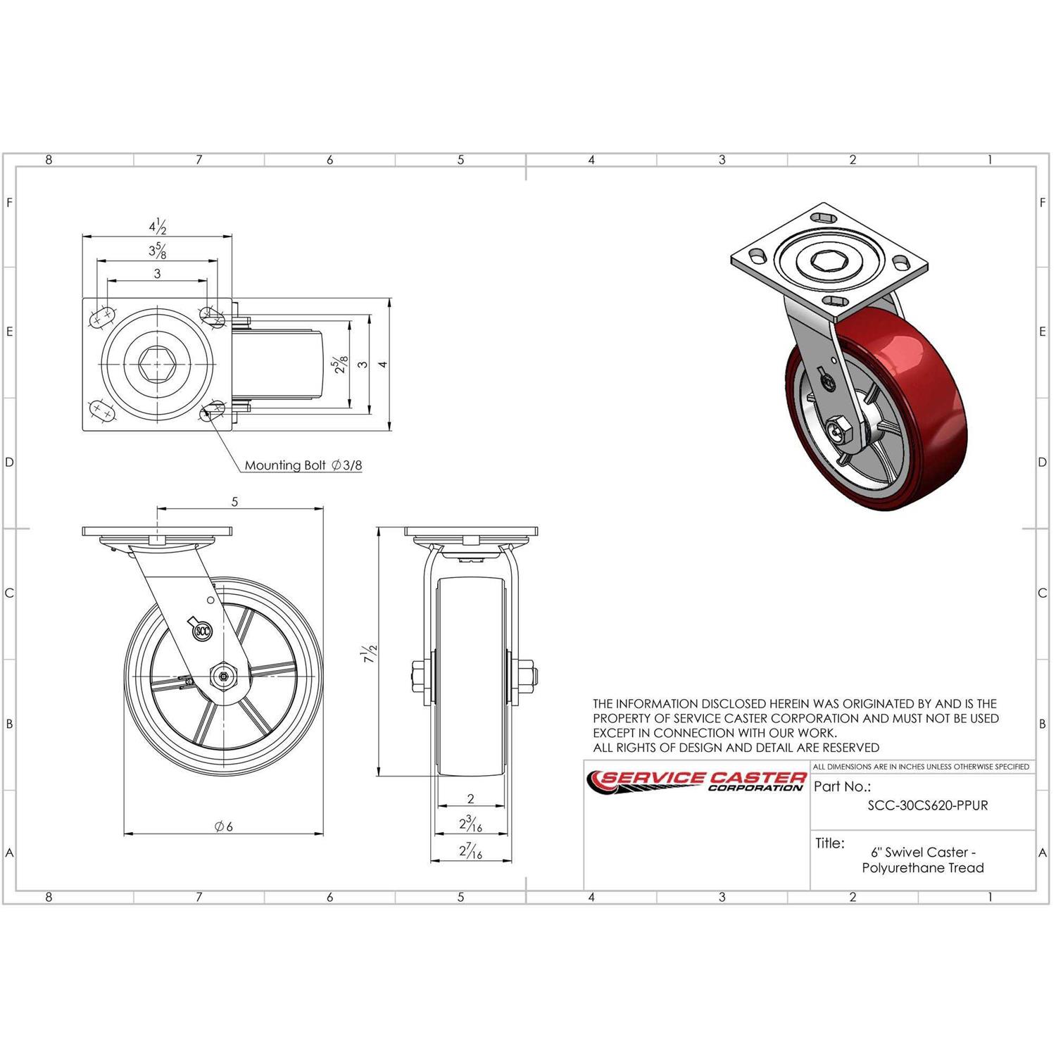 Service Caster Polyurethane Wheel Swivel Caster with Roller Bearing Service Caster Brand - Cheap Fitting