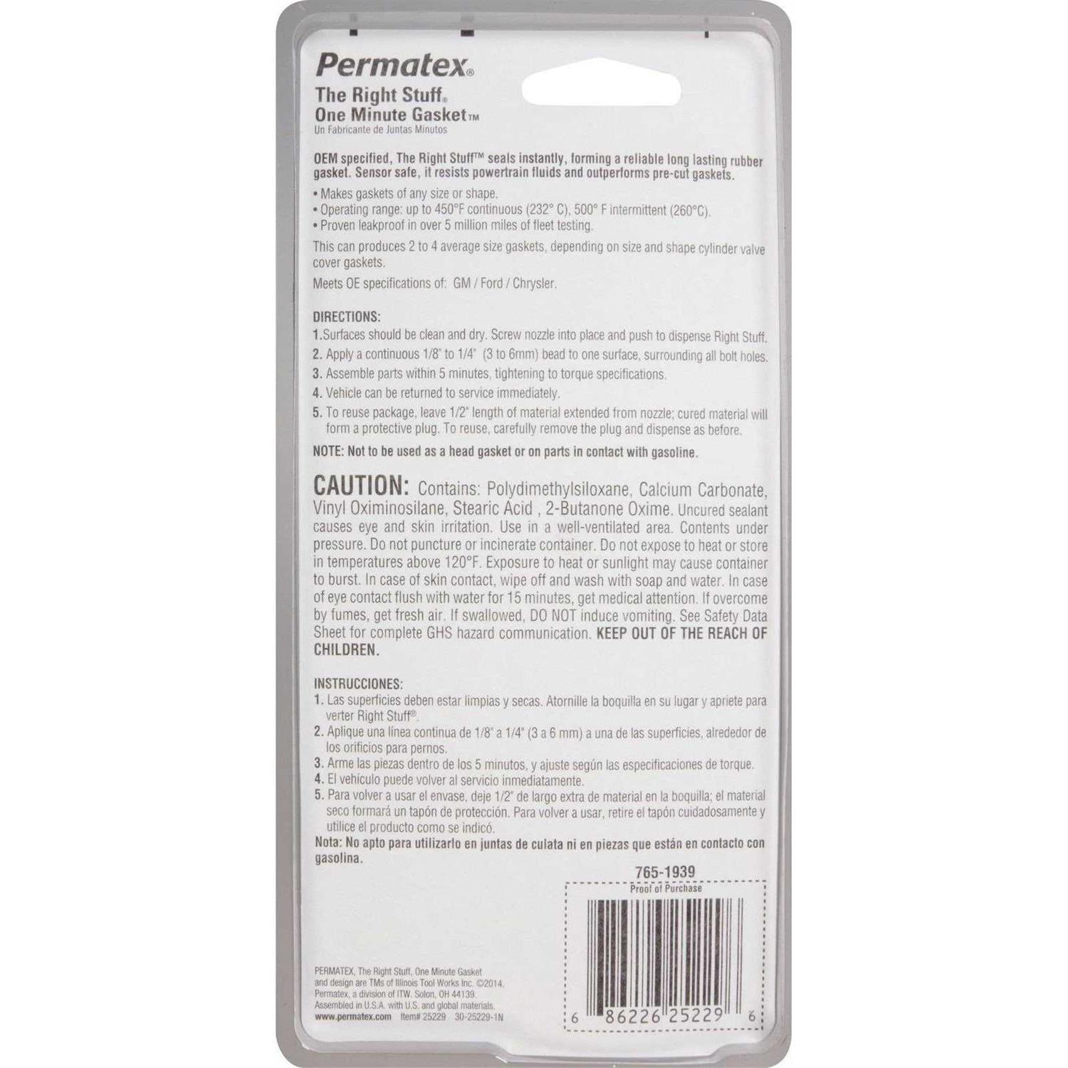 Permatex 25229 The Right Stuff 1 Minute Gasket Maker - Cheap Fitting