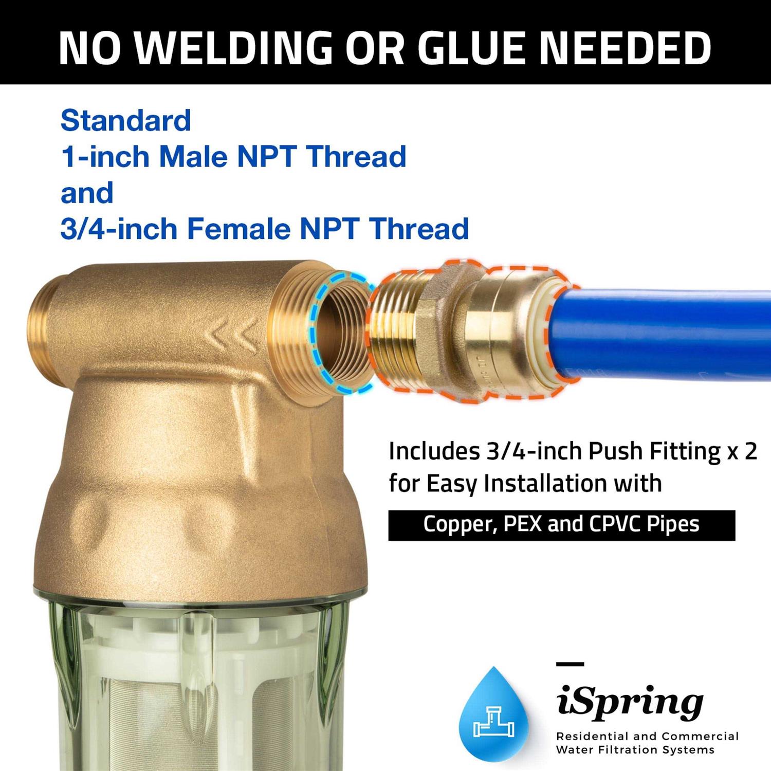 iSpring WSP50ARB Reusable Sediment Spin-Down Water Filter with Scraper and Auto Flushing Module - Cheap Fitting