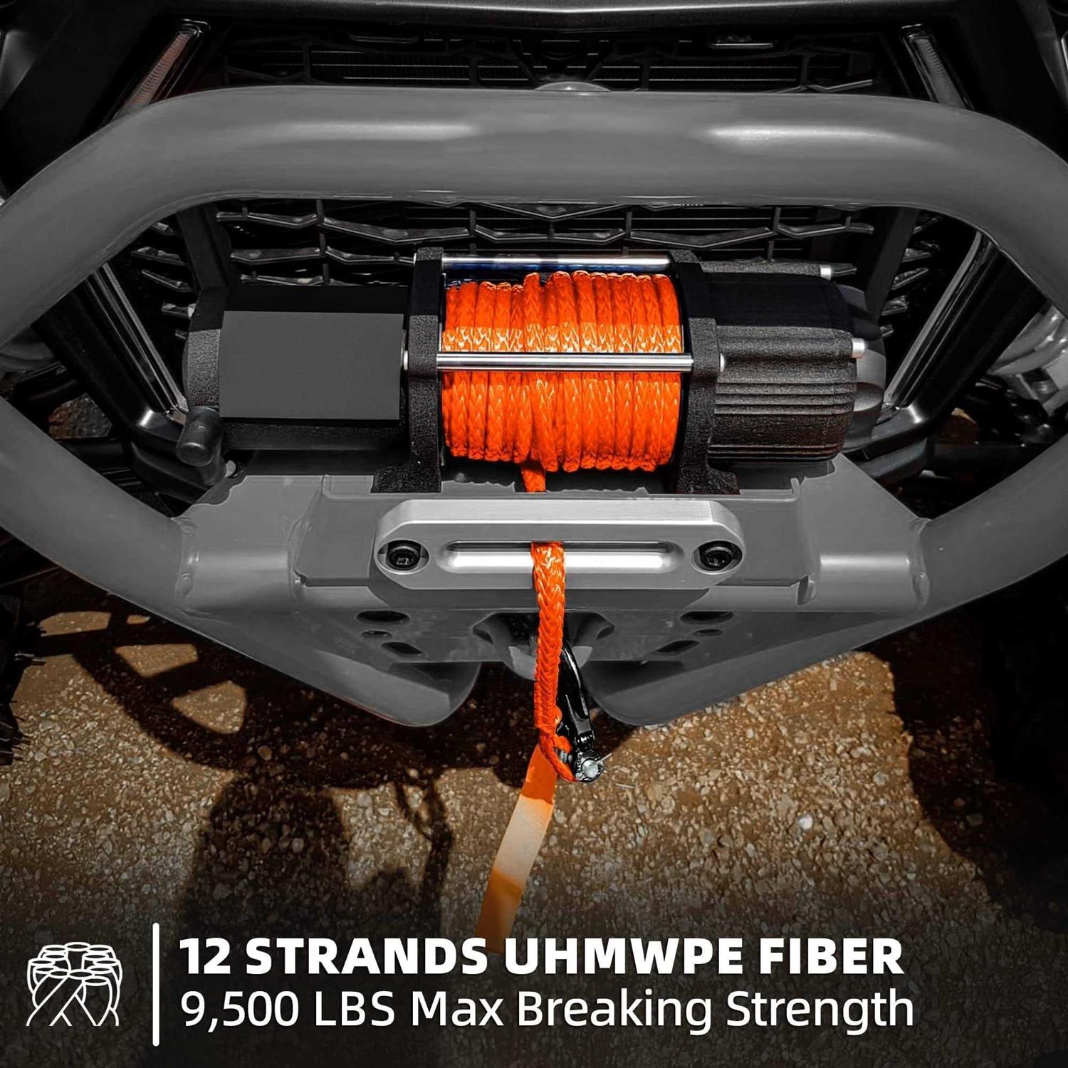 SAMOUT Synthetic Winch Rope Kit 50ft Cable + Forged 13500LBS Winch Hook + Rubber Stopper + Safety Pull Strap - Cheap Fitting