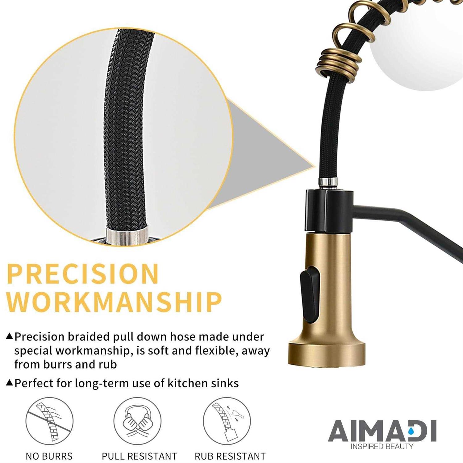 AIMADI Black Faucet Kitchen,Commercial Black Gold Kitchen Faucet Matte Black Modern Single Handle Kitchen Faucet with Pull Down Sprayer for Rv - Cheap Fitting