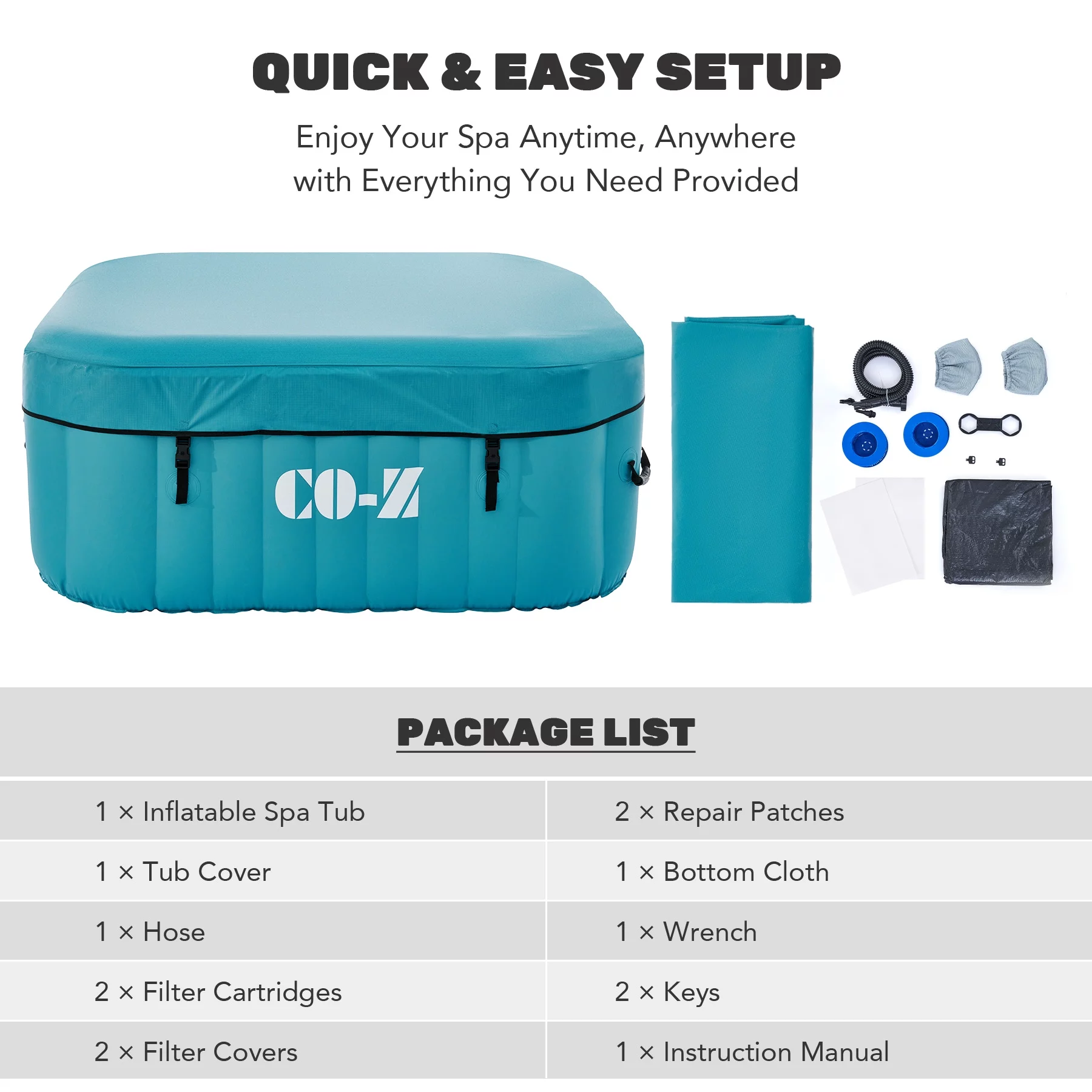 CO-Z 4 Person 5ft Inflatable Hot Tub Pool with Massage Jets and All Accessories Teal - Cheap Fitting