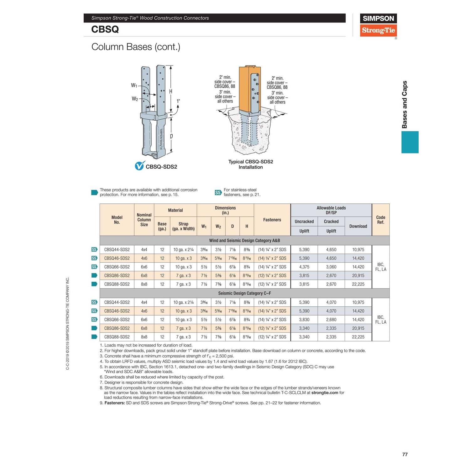 Simpson Strong-Tie CBSQ44-SDS2 Standoff Column Base - Cheap Fitting