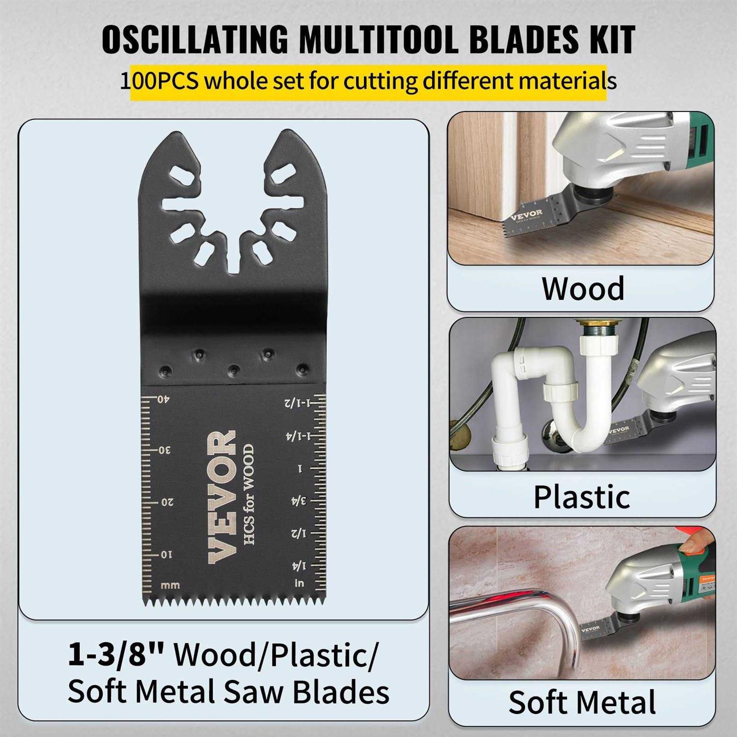 VEVOR 100PCS Oscillating Saw Blades Quick Release Multitool Blades Kit HCS Tool Blades for Wood Plastic Metal Nails Bolts - Cheap Fitting