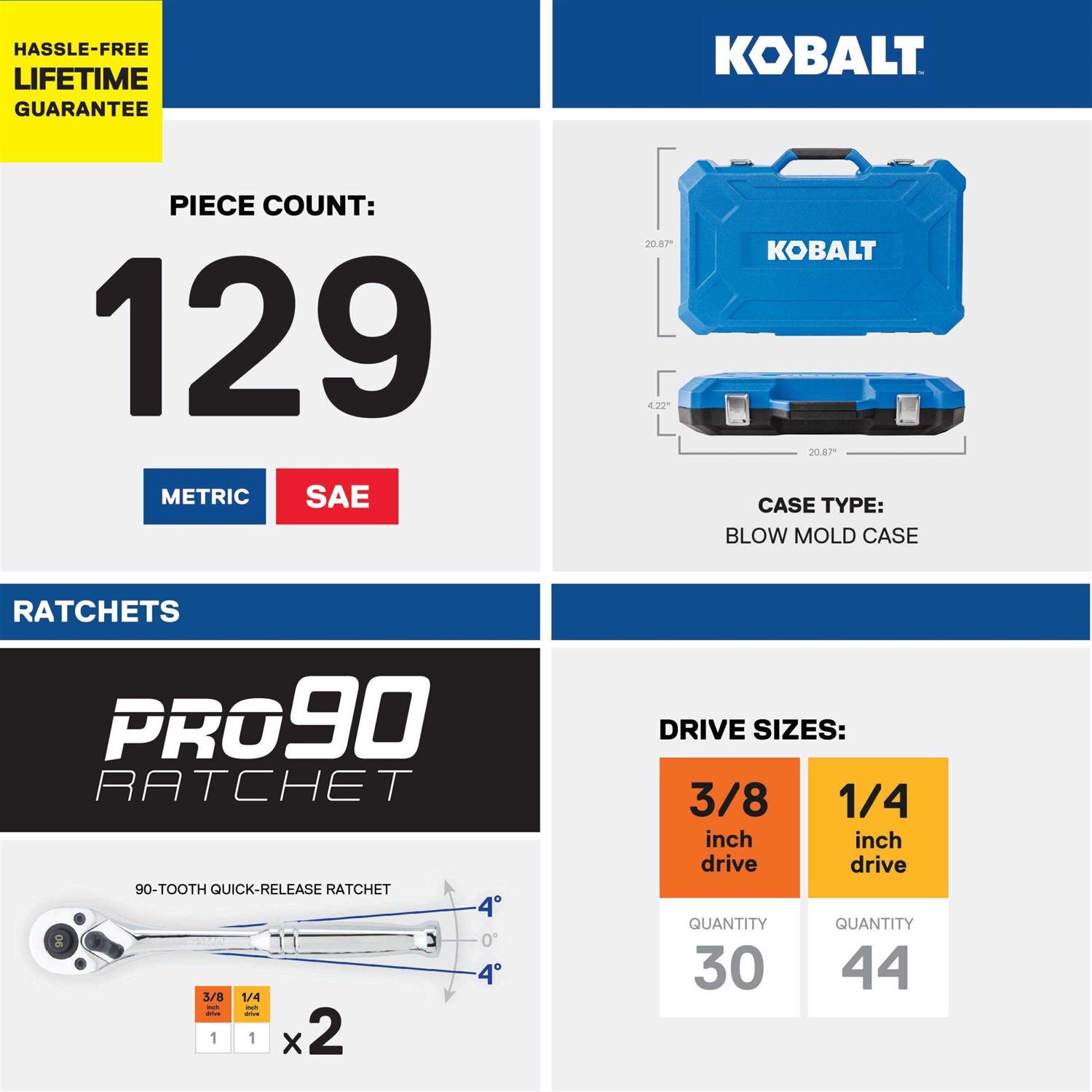 Kobalt 129-Piece Standard and Metric Polished Chrome Mechanics Tool Set - Cheap Fitting