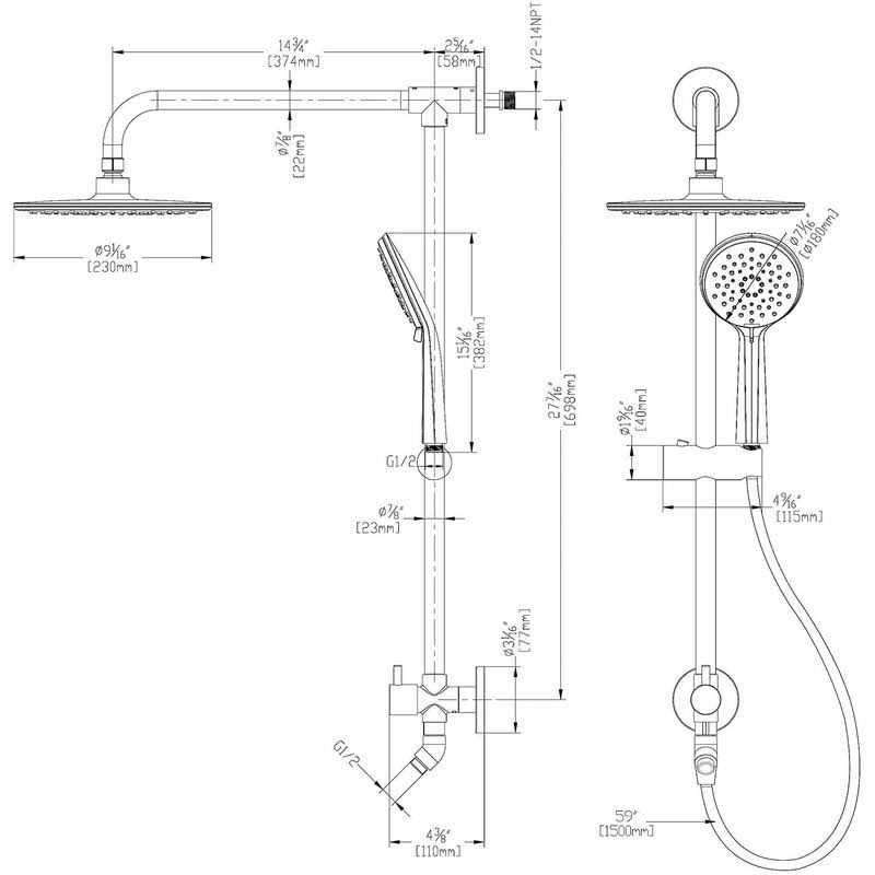 SOKA 9 Inch Rain Shower Head with Handheld Shower Head Bathroom Rain Shower - Cheap Fitting