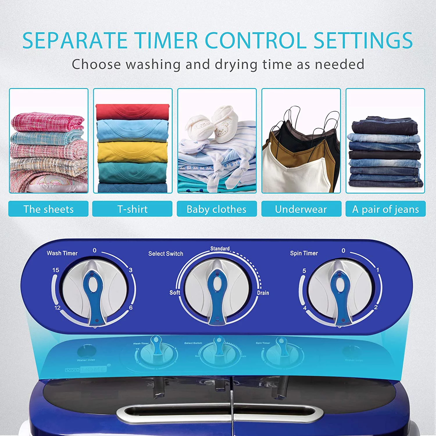 VIVOHOME Portable Washing Machine 13.5Lbs Twin Tub Mini Clothes Washer  with Drain Hose, Blue & White - Cheap Fitting