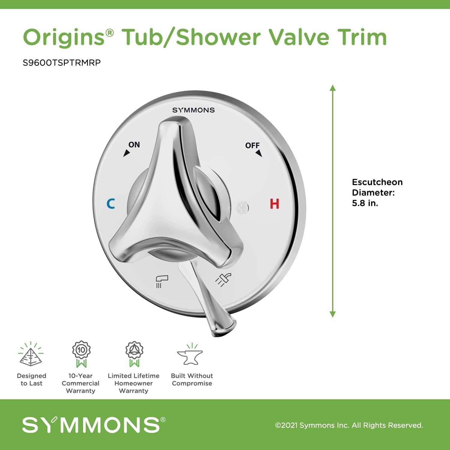 Symmons S9600TSPTRMRP Origins Tub/Shower Valve Trim Polished Chrome - Cheap Fitting