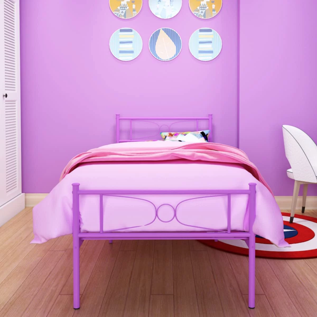 Pink Twin Bed Frame for Girls Mattress Foundation Support with Headboard and Footboard No Box Spring  Metal Platform Bed - Cheap Fitting