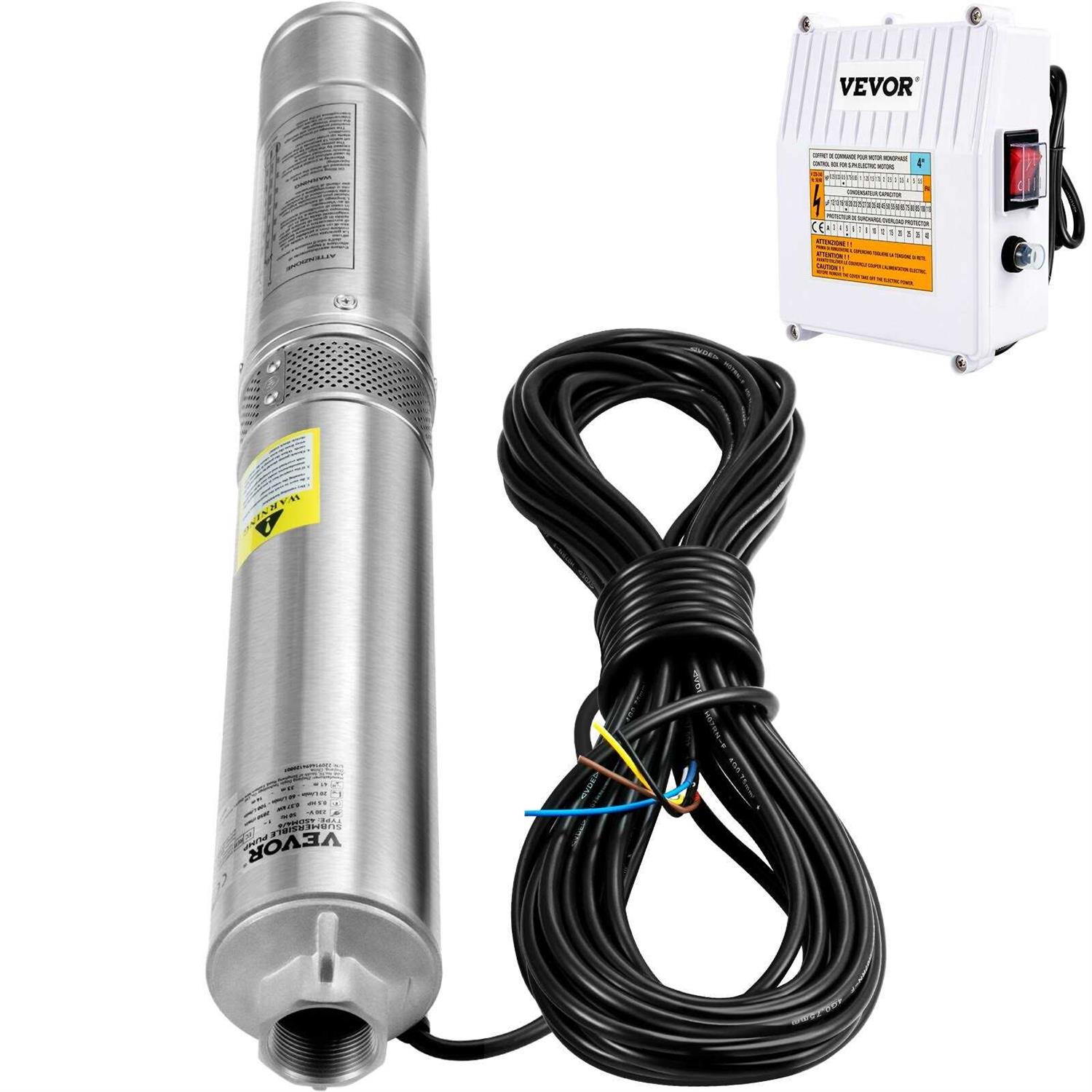 VEVOR Deep Well Submersible Pump 37GPM 3 HP 640 ft. Head Water Pump with 33 ft. Cord External Control Box for Home Irrigation SJQSBMBWZQDHMFJ90V4 - Cheap Fitting