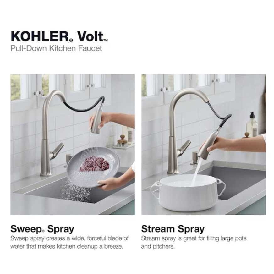 Kohler Volt Vibrant Stainless Single Handle Pull-Down Kitchen Faucet with Deck Plate and Soap Dispenser Included - Cheap Fitting
