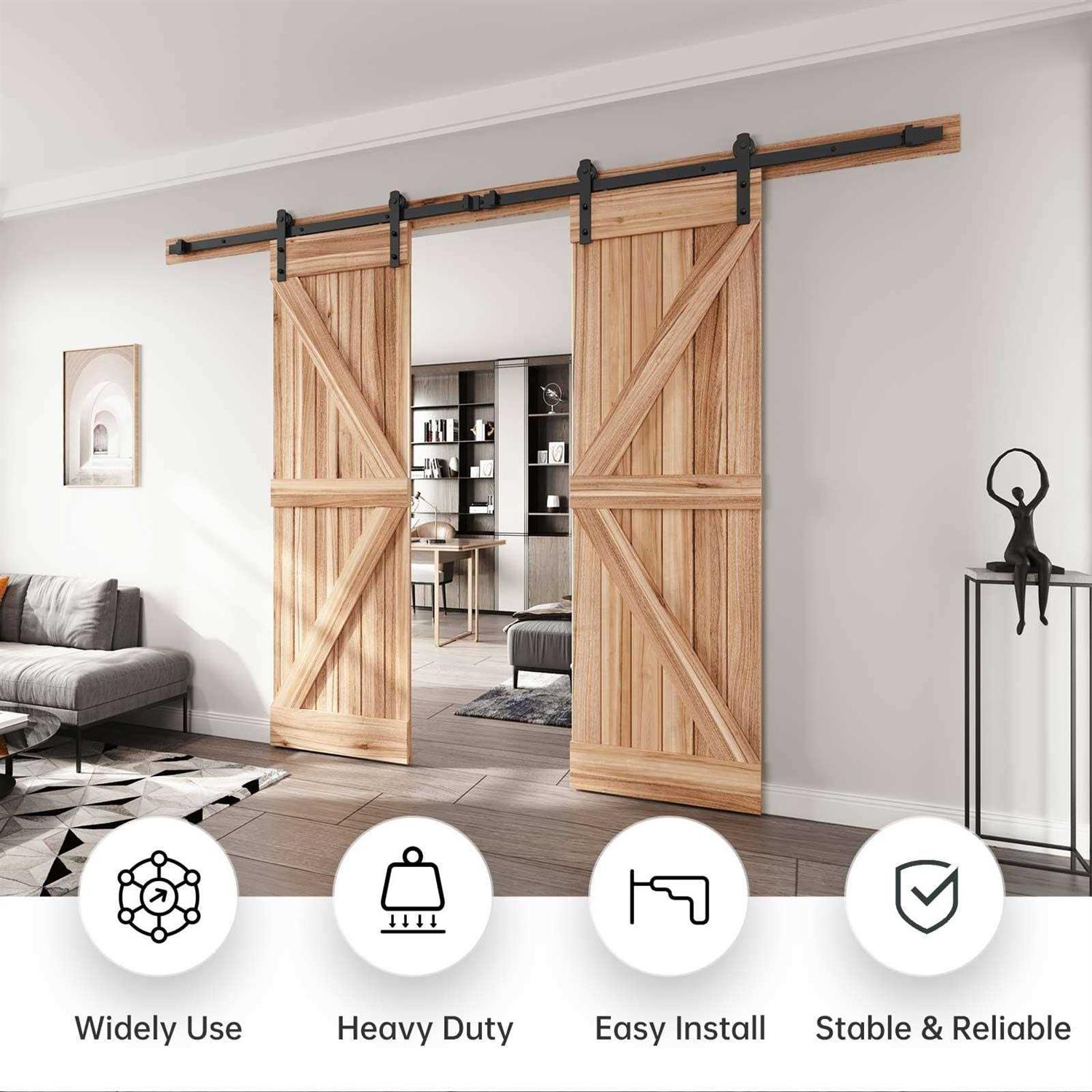 EaseLife 8 ft Double Door Sliding Barn Door Hardware Track Kit Pulley,Heavy Duty,Slide Smoothly Quietly,Easy Install - Cheap Fitting