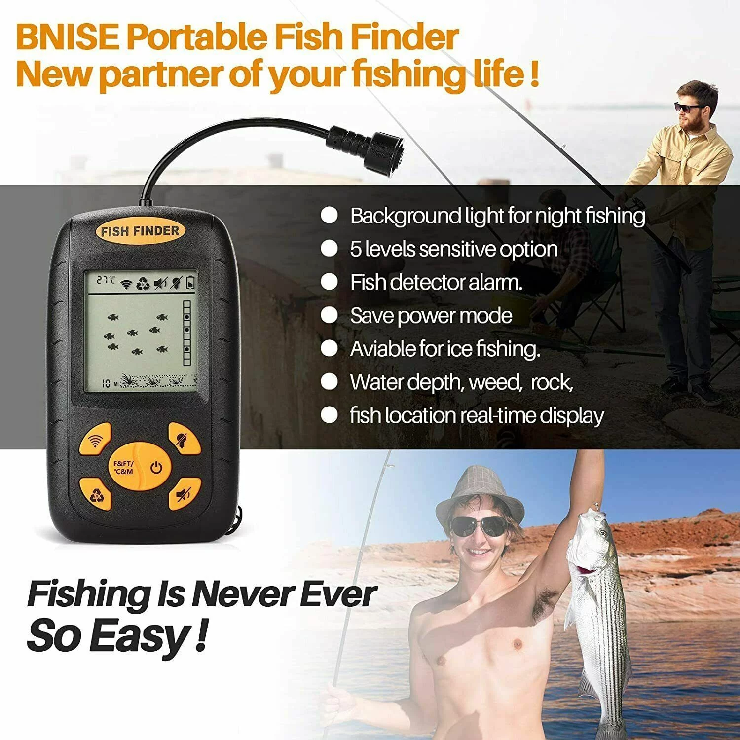 Jahy2Tech Portable Fish Finder Echo Sonar Alarm Sensor Transducer - Deep Dive into the World of Fishing - Cheap Fitting