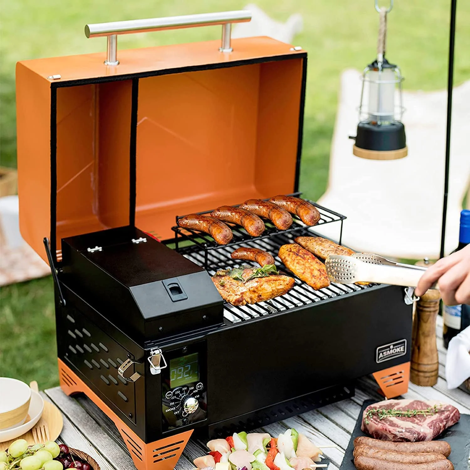 ASMOKE AS350 Portable Wood Pellet Grill & Smoker, Superheated Steam Technology, 8-In-1 Cooking Versatility, 256 Sq in Vibrant Orange - Cheap Fitting