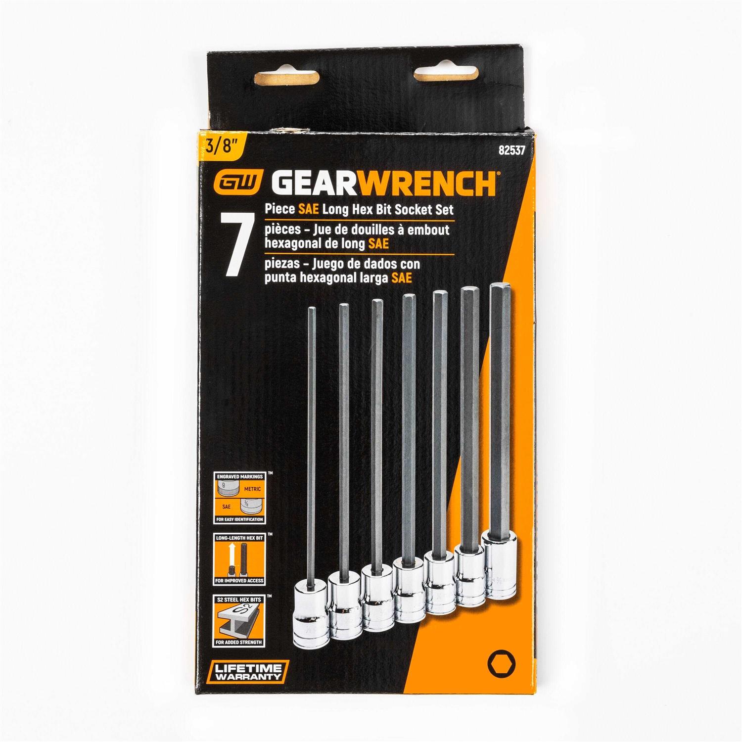Gearwrench 82537 7 Piece . 3/8 Drive Long SAE Hex Bit Socket Set - Cheap Fitting