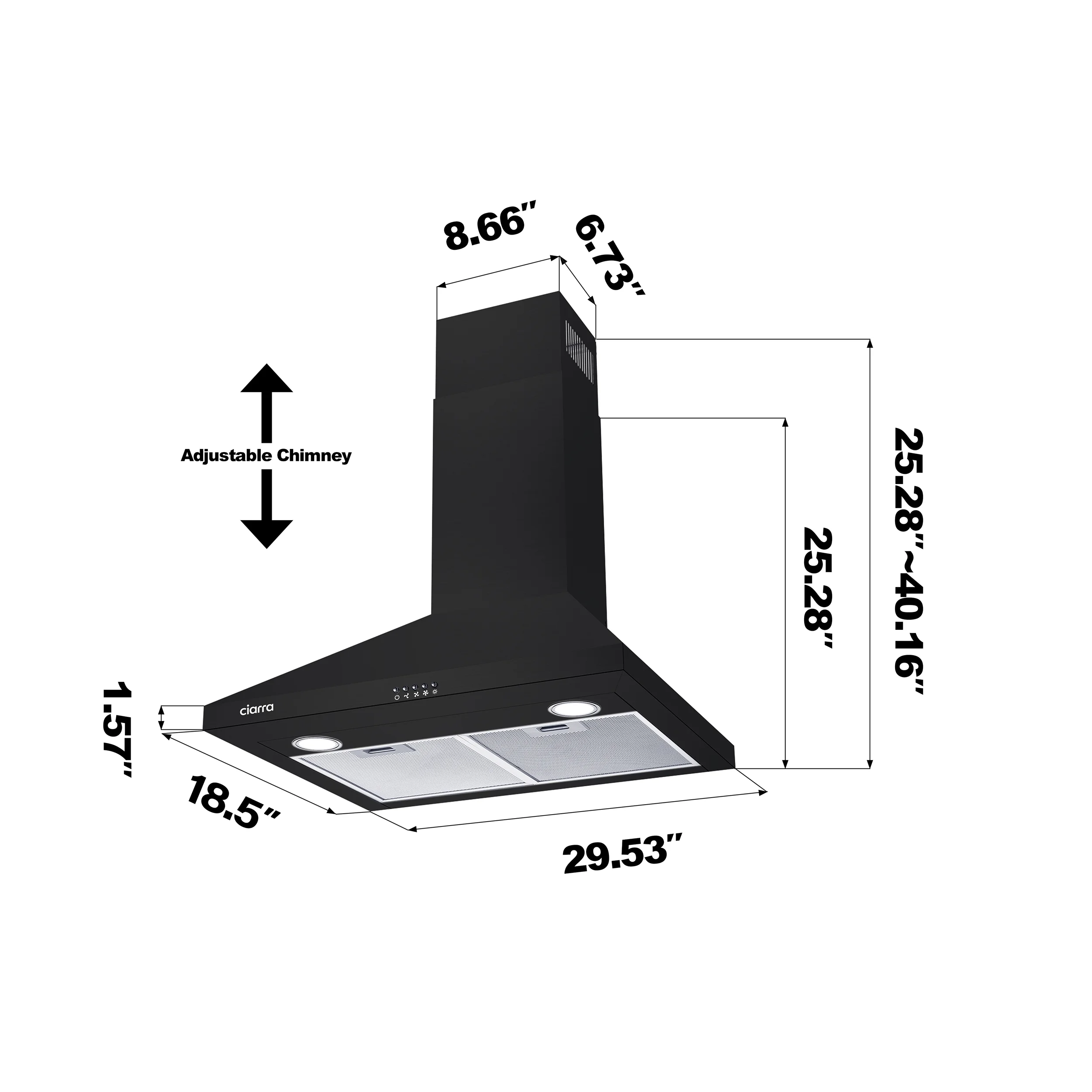 CIARRA Black Range Hood 30 inch Wall Mount Vent Hood Ductless Ducted Convertible CAB206P75 - Cheap Fitting
