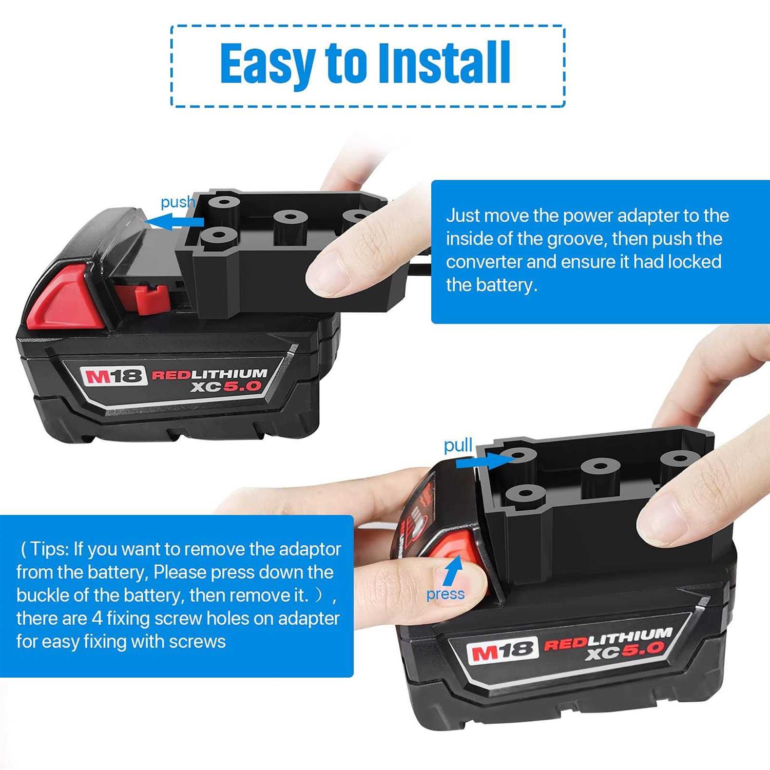 Ensayeer power wheel adapter with fuse & switch secure battery adapter for milwaukee 18v lithium battery - Cheap Fitting