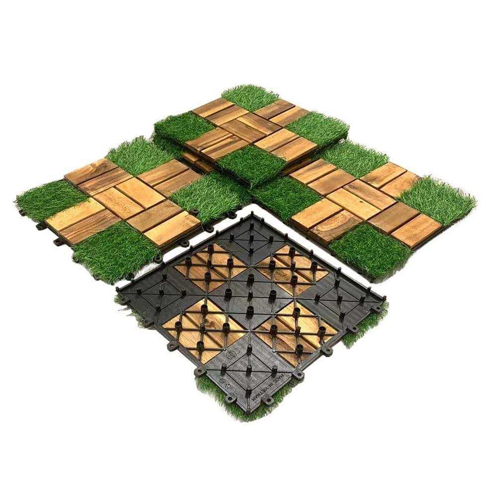 Pro Space 12 in. x 12 in. Acacia Wood Interlocking Flooring Tiles Grass Deck Tile Green PINS - Cheap Fitting