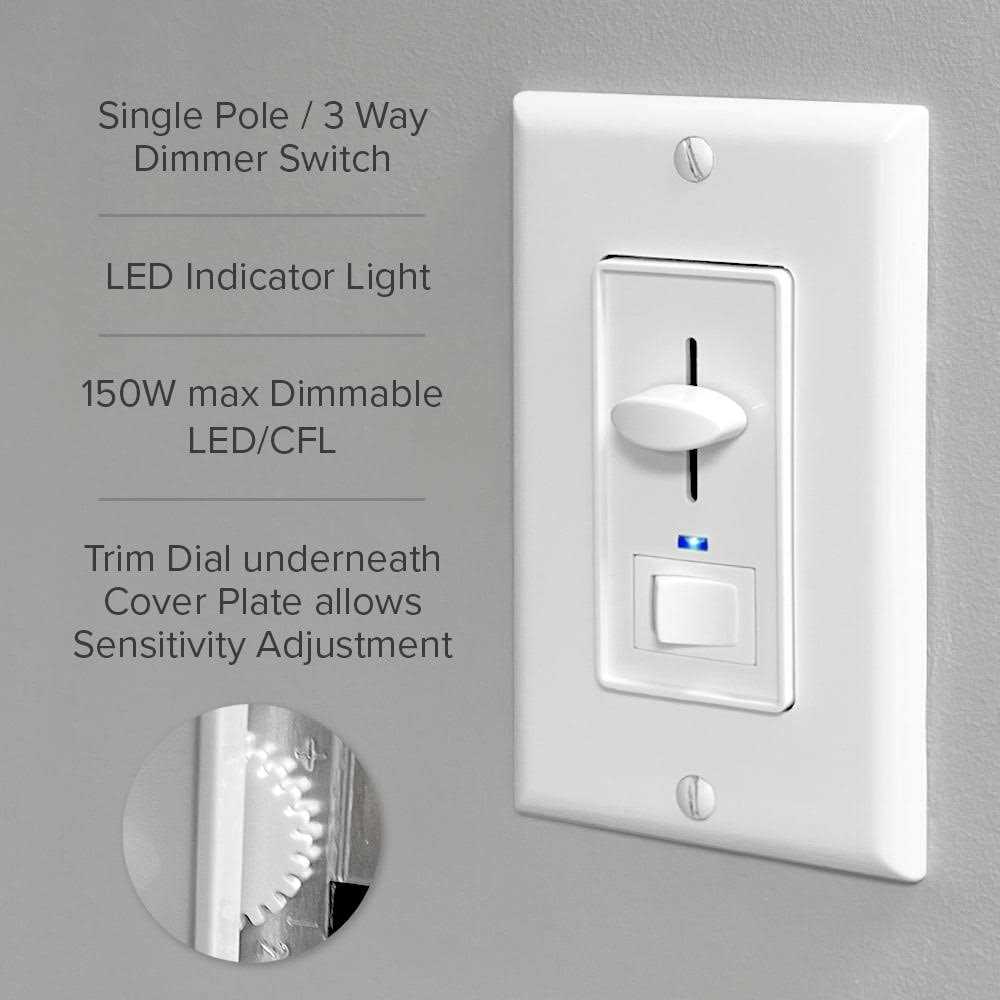 Maxxima Dimmer Electrical Light Switch Featuring Blue Indicator Light, LED Compatible, 3-Way/Single Pole Use, 600 Watt Max, Dimmable Lamp and - Cheap Fitting