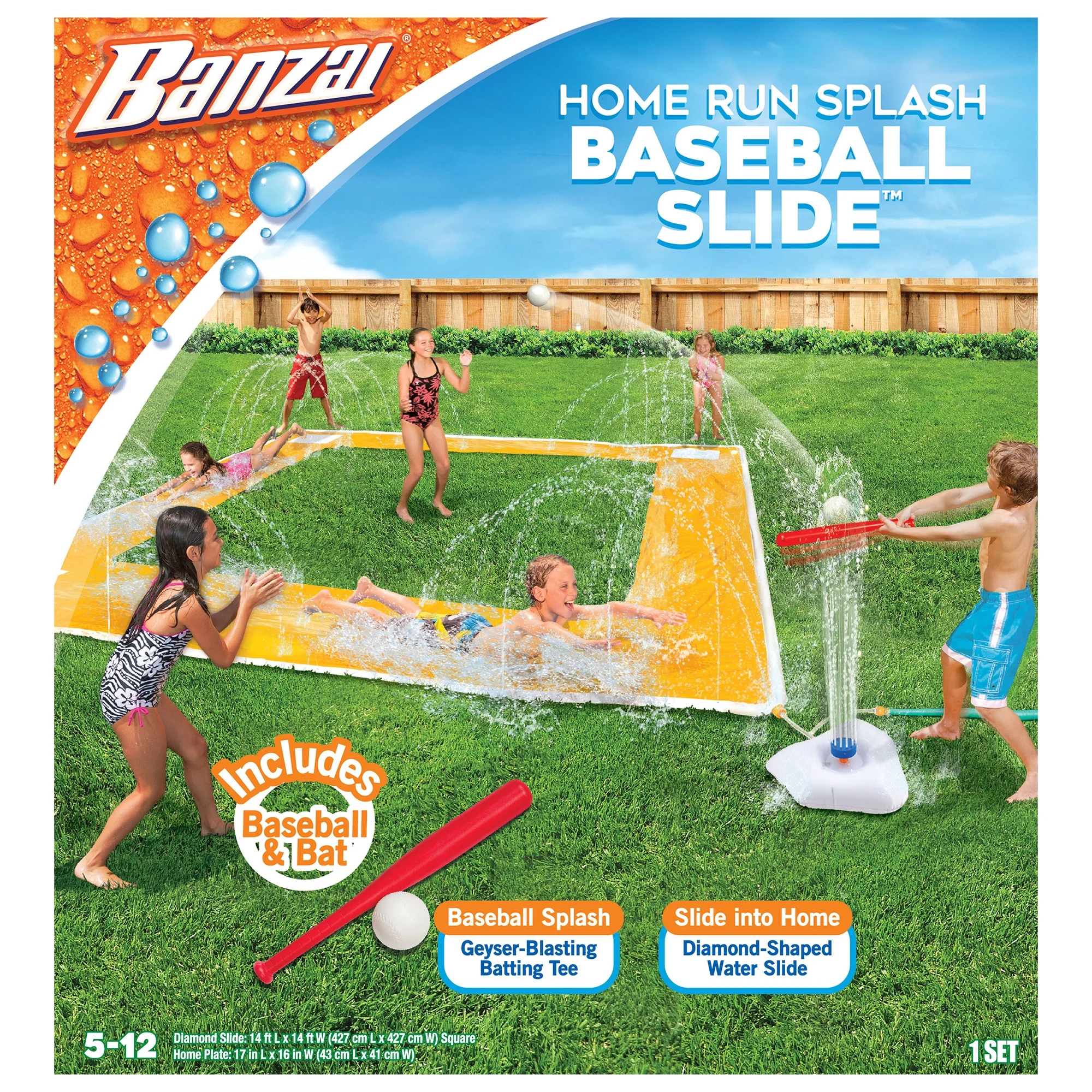 Banzai Home Run Splash Baseball Slide Kids 14 feet x 14 feet Backyard Summer Fun, Ages 5+ - Cheap Fitting