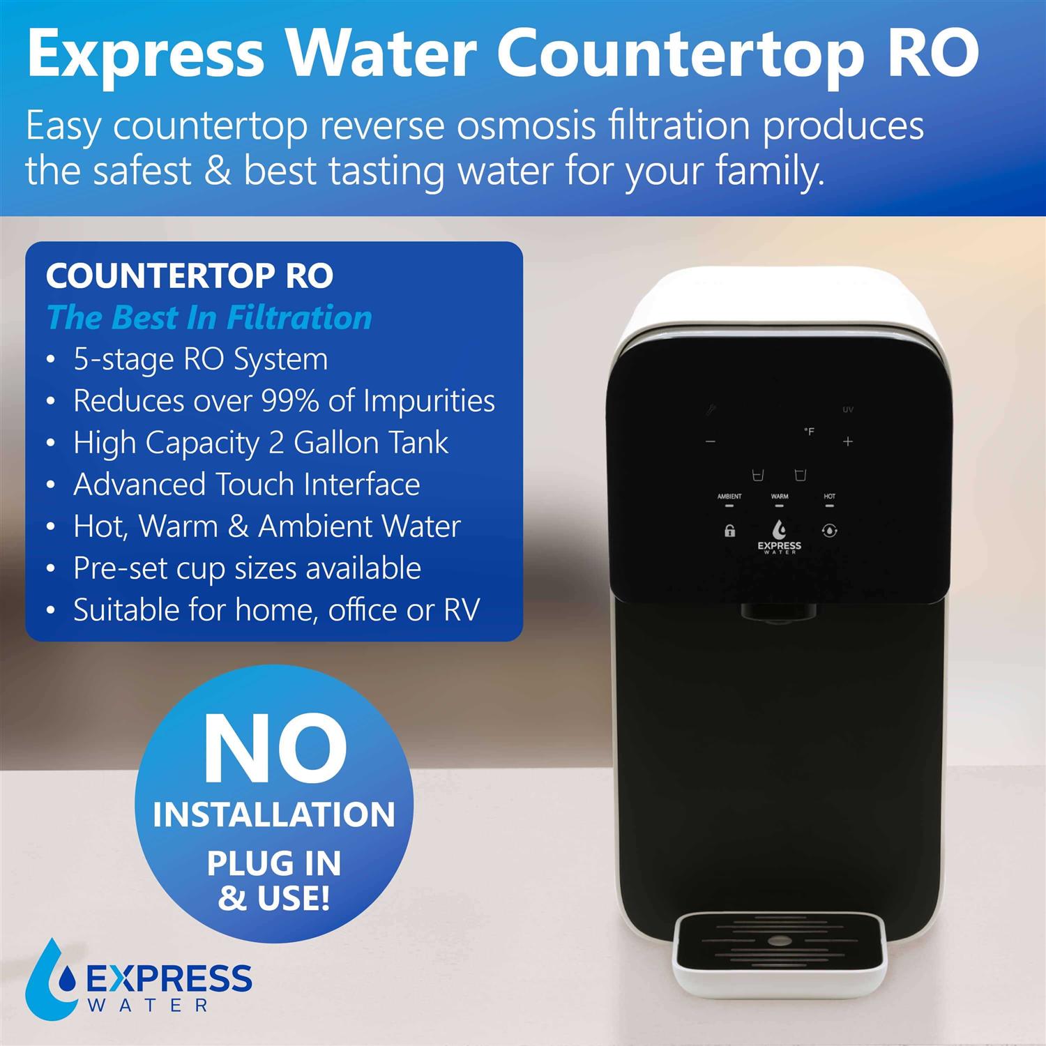 Express Water Roc001 UV Countertop Water Filter System – Hot Room Ambient Reverse Osmosis Water Filter System – 5 Stage RO Water Filter System - Cheap Fitting