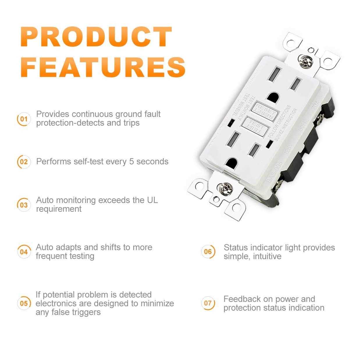 GFCI Outlet Tamper Resistant Receptacle with LED Indicator 15 Amp 125 Volt Screwless Wallplate Included ETL Listed MICMI - Cheap Fitting