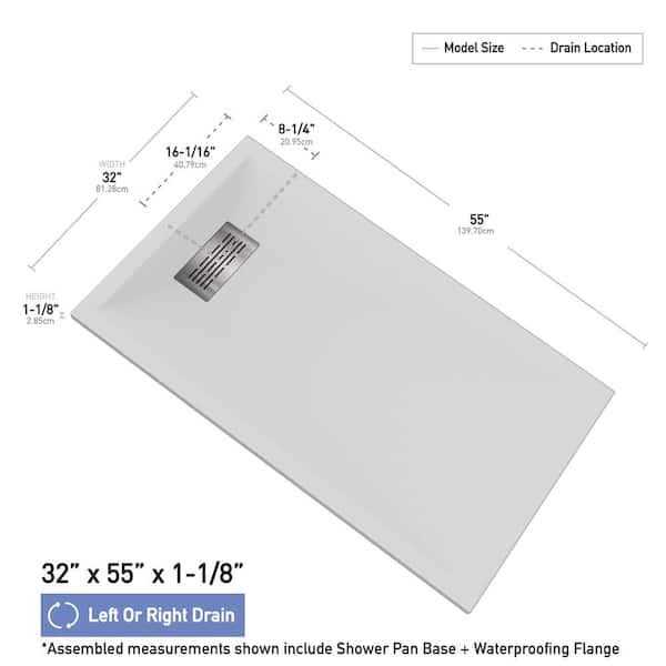 CASTICO 60 in. L x 1.125 in. H Solid Composite Stone Shower Pan Base Drain - Cheap Fitting