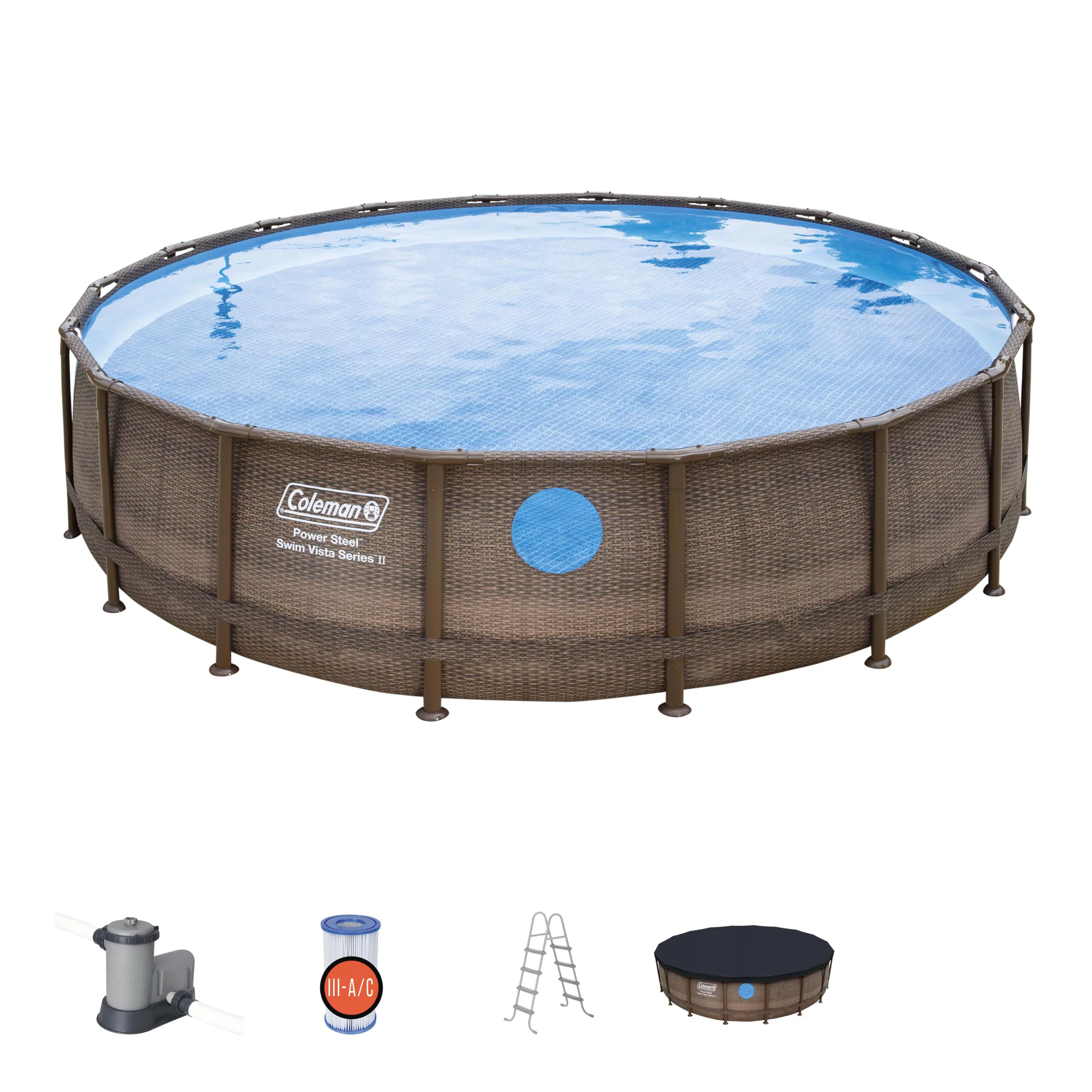 Coleman Round Power Steel Frame Vista Series II Above Ground Pool, Brown - Cheap Fitting