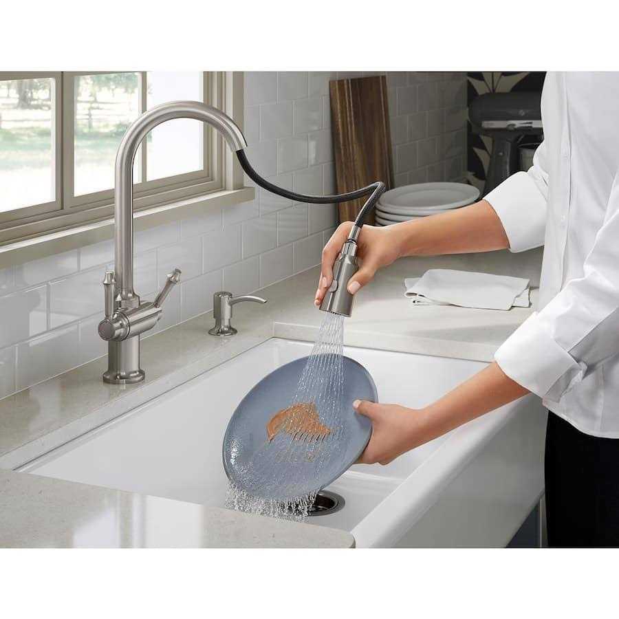 KOHLER Thierry Two Handle Pull-Down Sprayer Kitchen Faucet with Soap Dispenser - Cheap Fitting