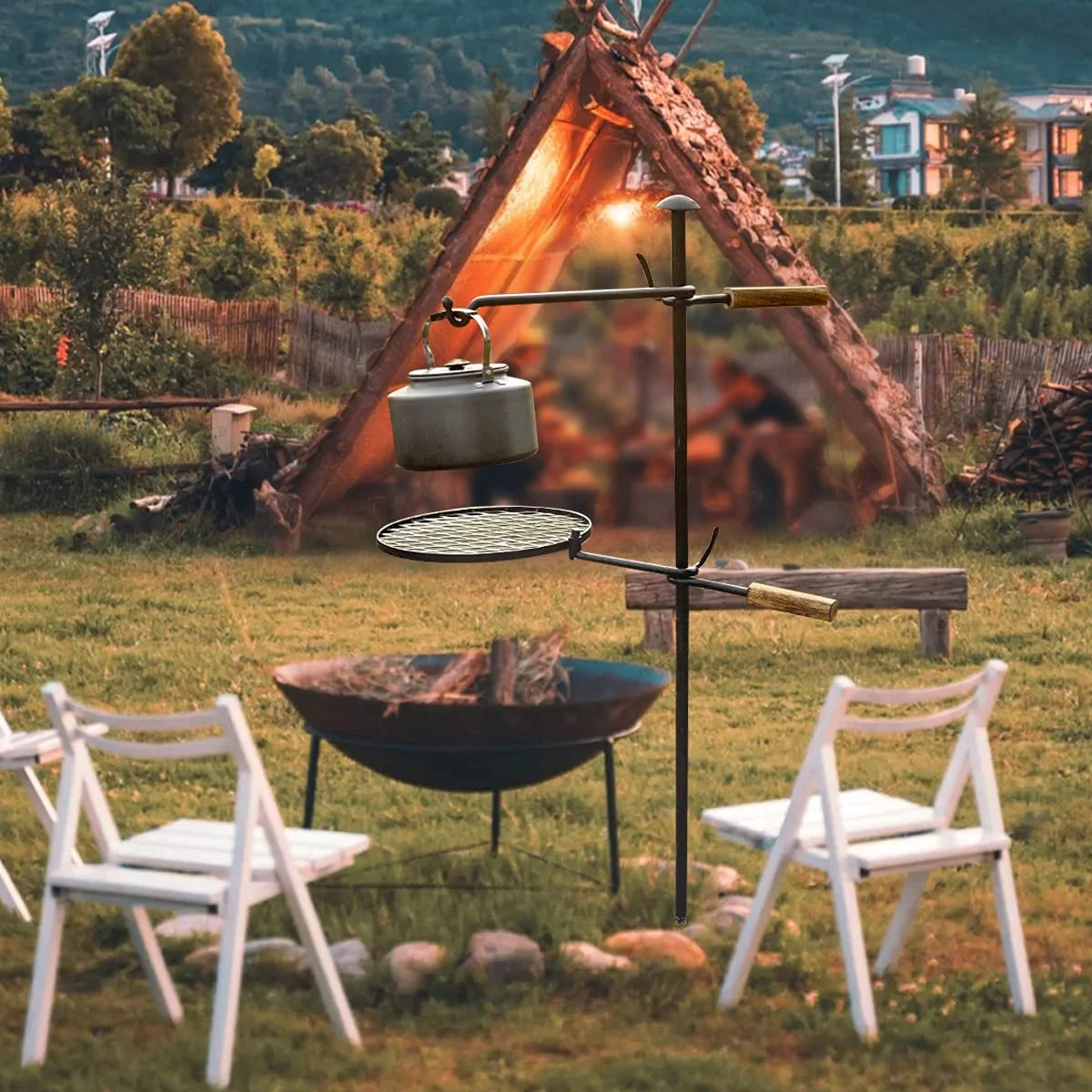 BreeRainz Swivel Campfire Grill, 360° Adjustable Camp Grill Over Fire Pit Grill Camping Outdoor BBQ - Cheap Fitting