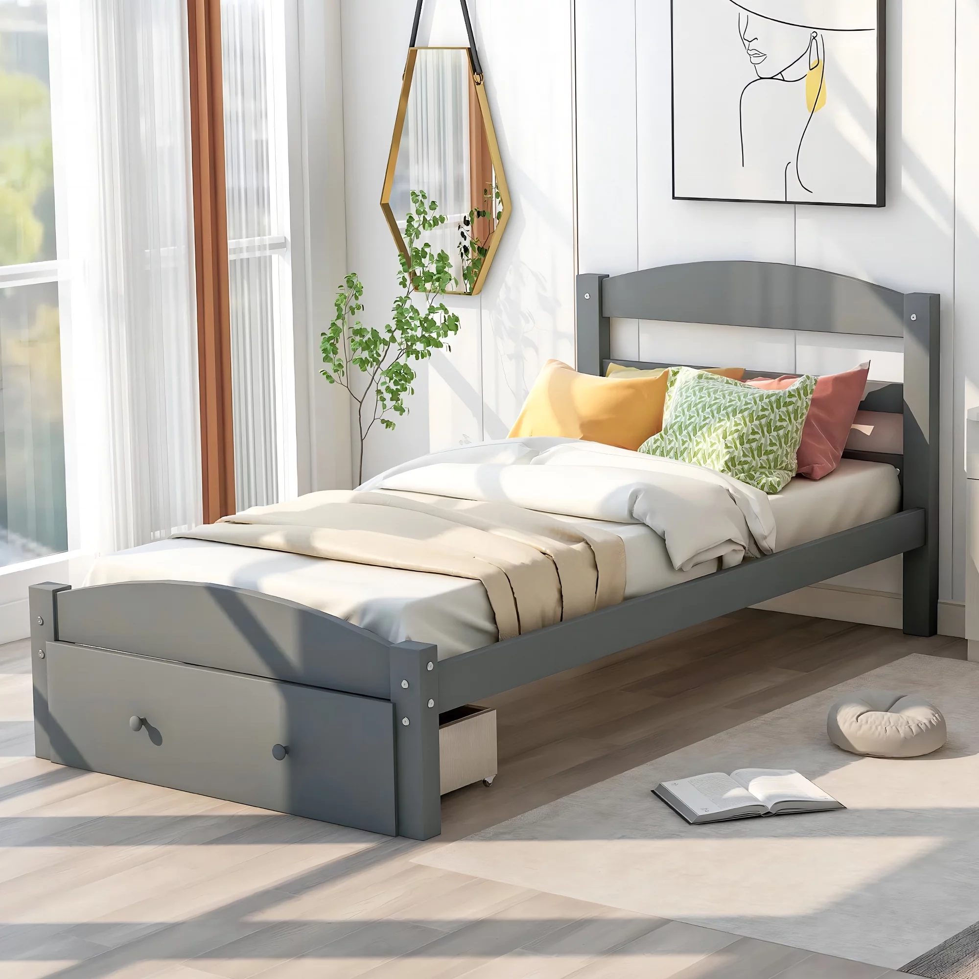 Twin Bed for Kids with Storage Drawer, Upgrade Pine Wood Bed Frame with Headboard and Footboard, Modern Kids Bed Furniture for Bedroom, Holds 275 lb, No Box Spring Needed, White - Cheap Fitting