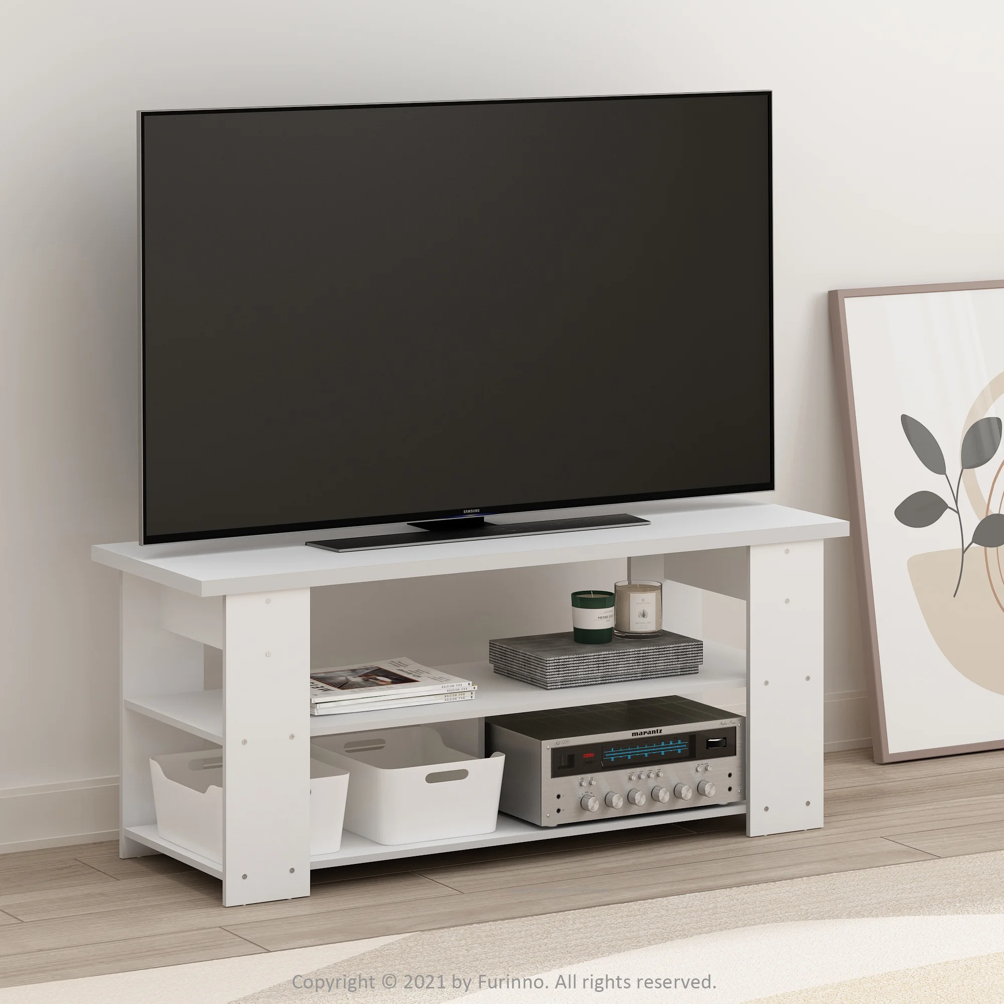 Furinno JAYA TV Stand Up To 55-Inch, White - Cheap Fitting