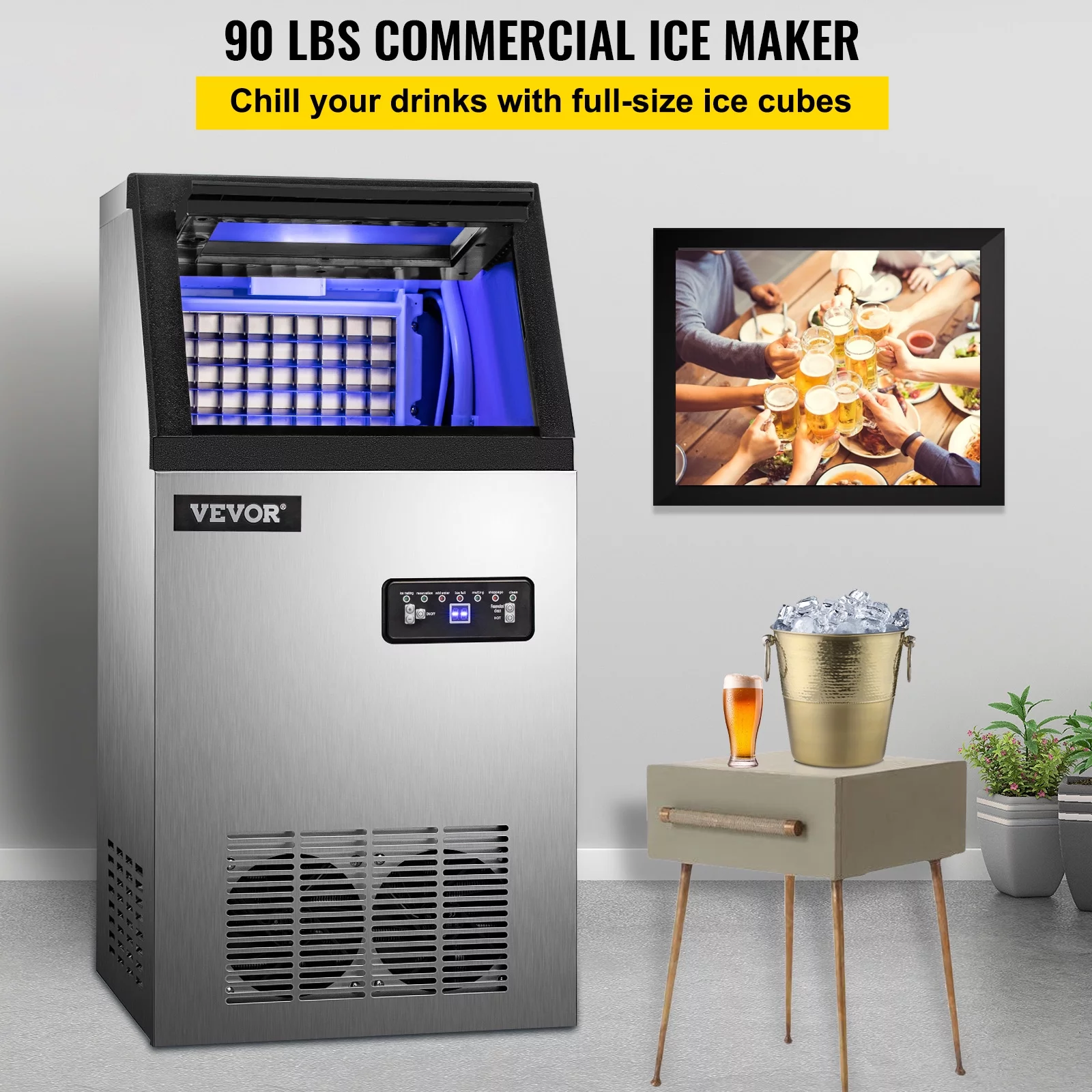 VEVOR Commercial Ice Maker 90lbs/24h with 22 lbs Storage 4x9 Cubes Commercial Ice Machine 110V Automatic Ice Machine - Cheap Fitting