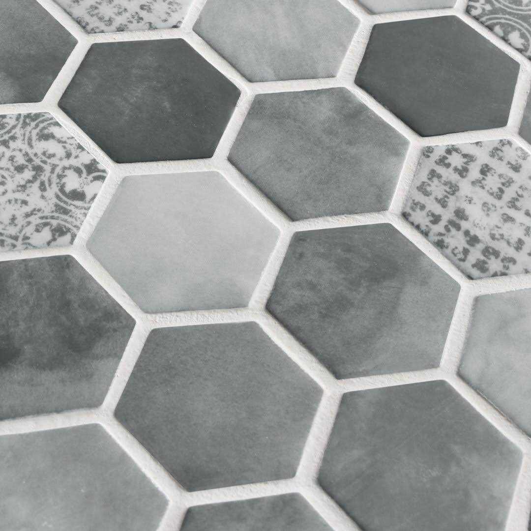 sunwings Concret Hexagon 11.7×10.2in. Mosaic Backsplash. Recycled Glass Cement Looks Floor And Wall Tile - Cheap Fitting