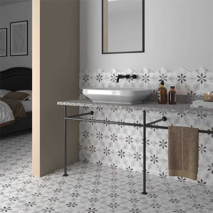 Merola Tile Classico Bardiglio Hex Dahlia 7 x 8 Porcelain Floor and Wall Tile - Cheap Fitting