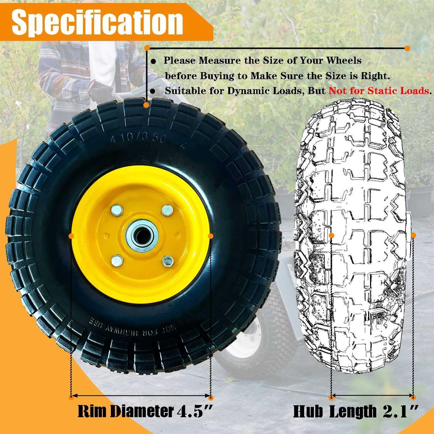 Ponsytocn 4.10/3.50-4 tire and Wheel Flat Free,10 Solid tire Wheel with 5/8 Bearings,2.1 Offset Hub,for Garden Carts,Dolly,Trolley,Dump Cart,Hand Truck - Cheap Fitting