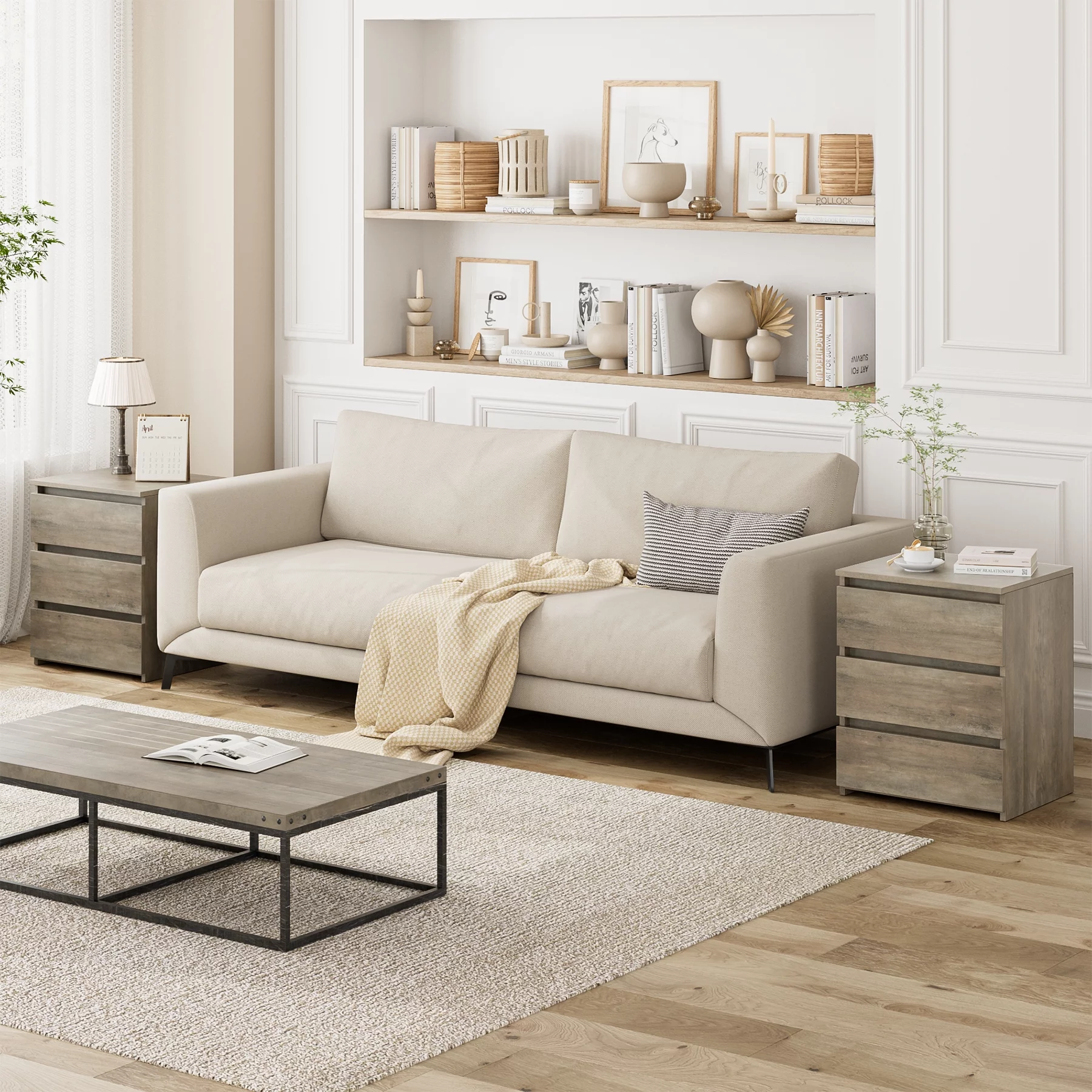 Homfa White Nightstand with 3 Drawers, Sofa Table for Living Room, Modern Wooden Storage Cabinet for Bedroom - Cheap Fitting