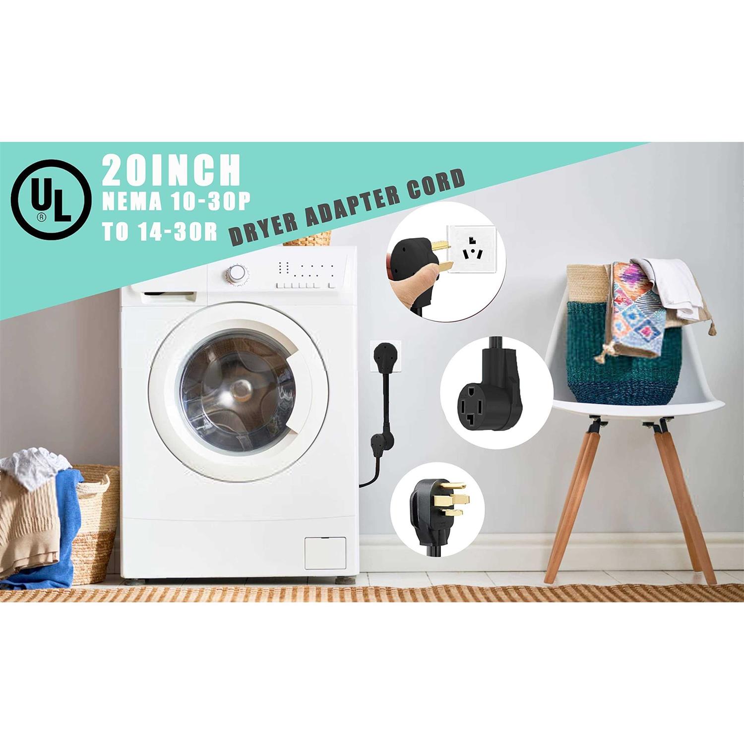 1.8FT Dryer Adapter Cord Dryer Adapter 3 Prong to 4 Prong NEMA 14-30P Male to 10-30R Female - Cheap Fitting