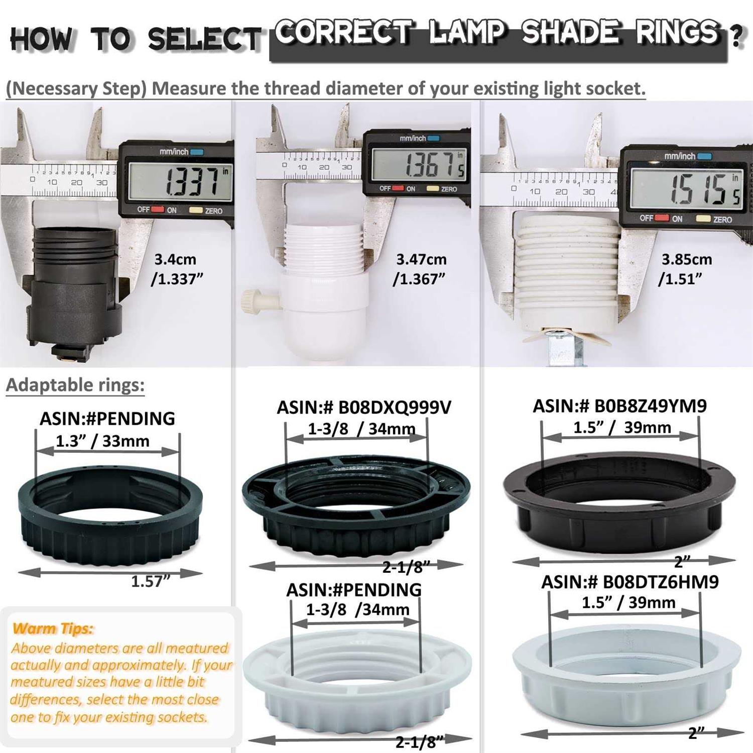 Light Socket Shade Rings,Aluminum Threaded Socket Ring for Medium Base E26 Sockets,Retaining Rings for Glass Lamp Shades/Light Fixtures - Cheap Fitting