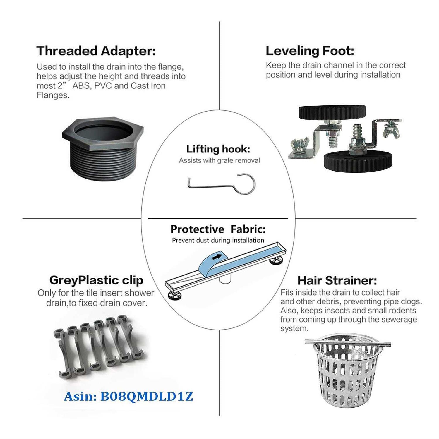 Neodrain Linear Shower Drain with Tile Insert Grate - Cheap Fitting