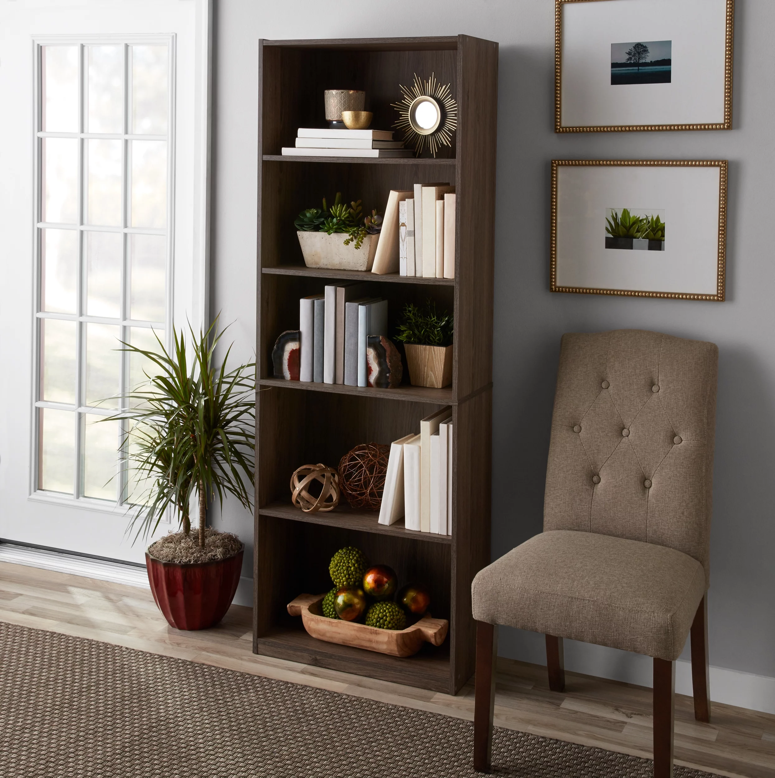 Mainstays 5-Shelf Bookcase with Adjustable Shelves, Canyon Walnut - Cheap Fitting