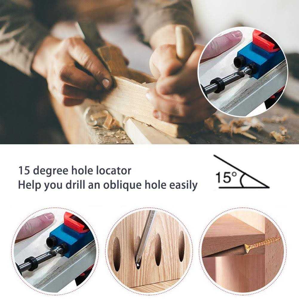 ZLMONDEE 14pcs Pocket Hole Jig Kit 15 Degree Woodworking Inclined Hole Jig with 6/8/10mm Drive Adapter for Woodworking Angle Drilling Holes - Cheap Fitting