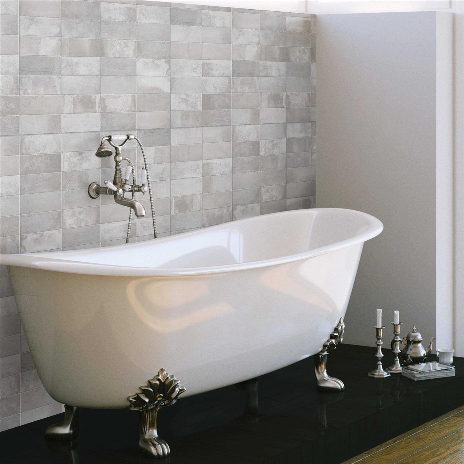 Merola Tile Mud Silver 7-7/8 in. x 15-3/4 in. Ceramic Wall Tile - Cheap Fitting